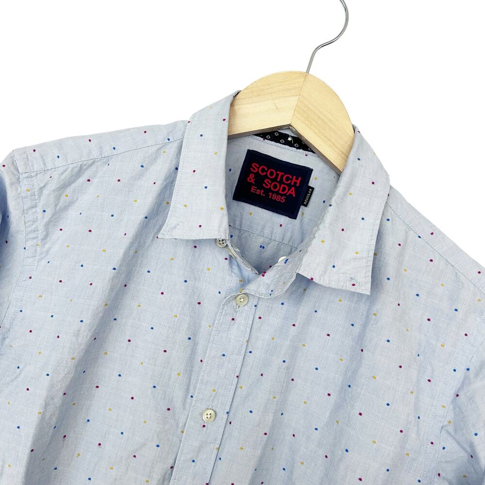 Scotch & Soda Blue Polka Dot Camp Button Down Shirt Sz M